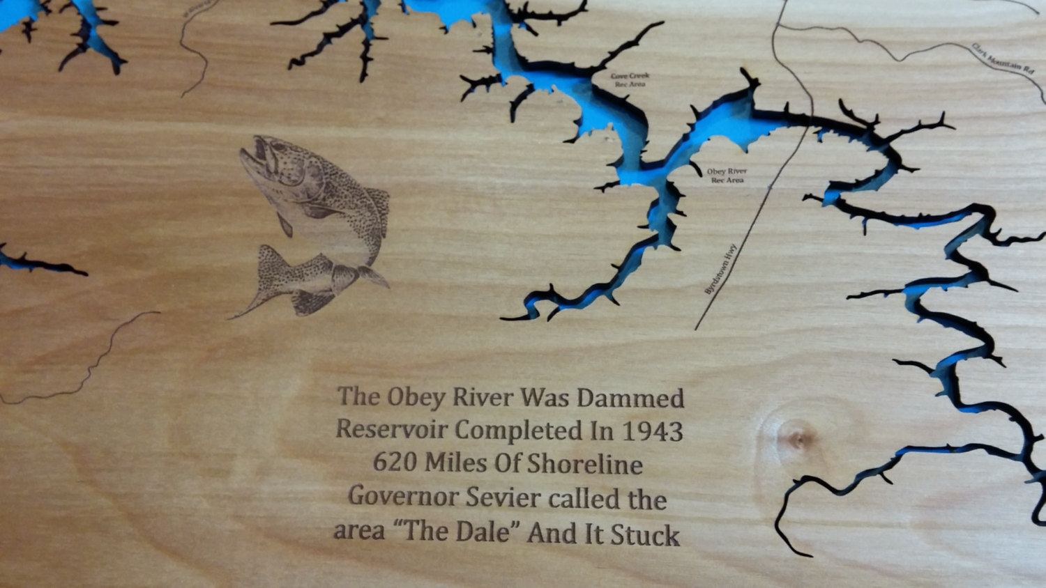 Wood Laser Cut Map of Dale Hollow Lake, TN Topographical Engraved Map