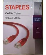 STAPLES 2094902 7-Ft Cat 5E Ethernet Networking Cable Red - $4.53