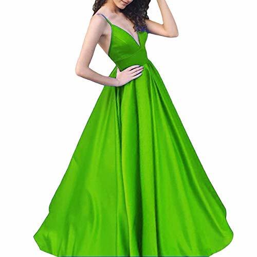 Kivary Plus Size Spaghetti Straps V Neck Long Prom Evening Dresses Lime Green US