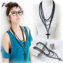1PCS Woomen Lady Fashion Jewelry Classic Multilayer Long Chain Black Cross Penda - $5.84