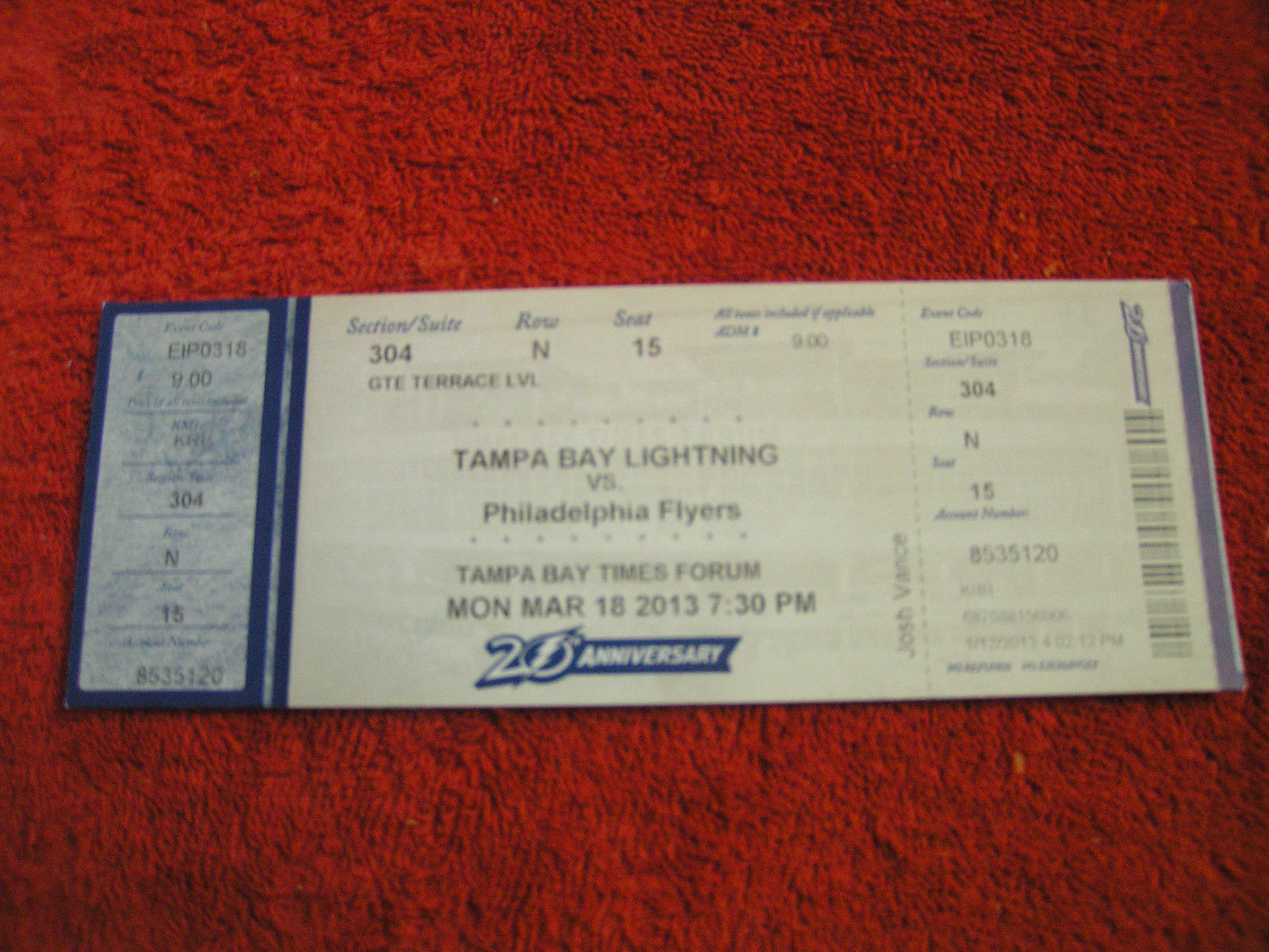 Unused 2011 Tampa Bay Lightning Hockey Playoffs Tickets Home Games VIP  Section