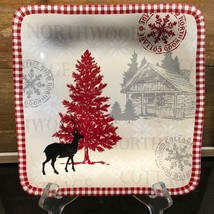 222 Fifth Northwood Cottage 10-1/2&quot; Square Dinner Plate Holidays Christmas - $12.99