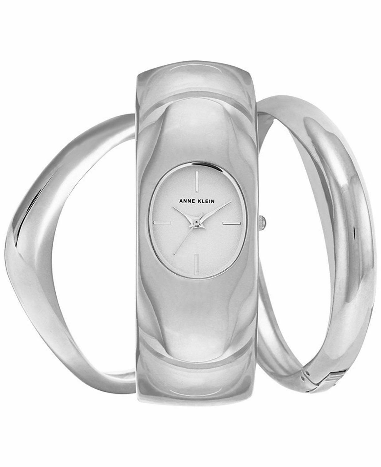 Metallic Women's Silvertone Bangle Bracelet Watch & Bangle Bracelets