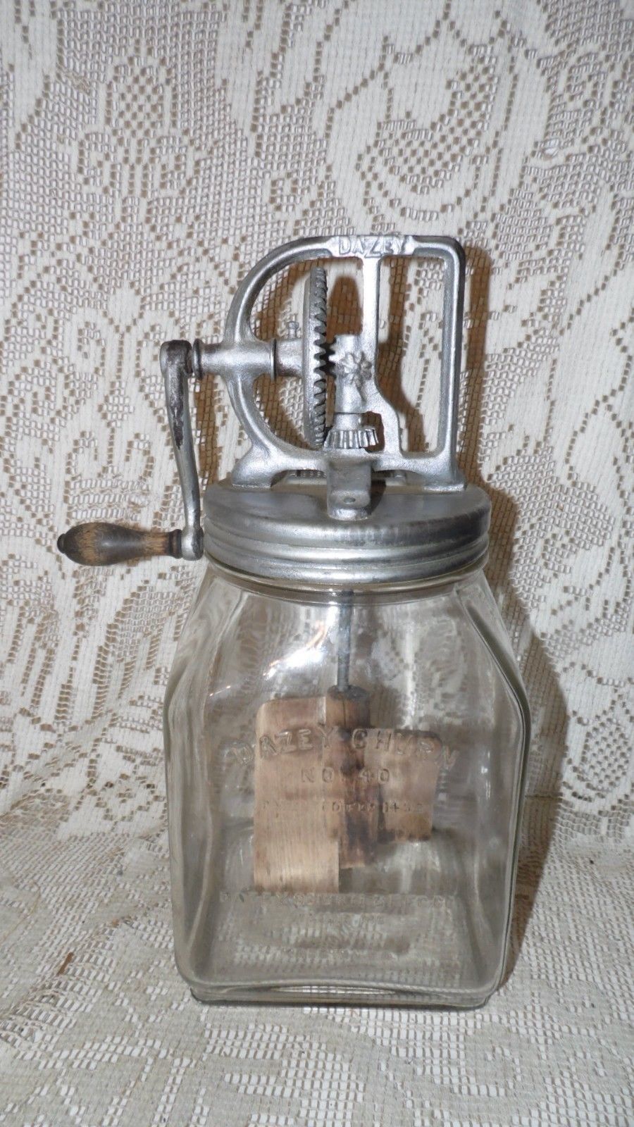 ANTIQUE VINTAGE GLASS DAZEY BUTTER CHURN NO.40 1920'S USA 4 QT