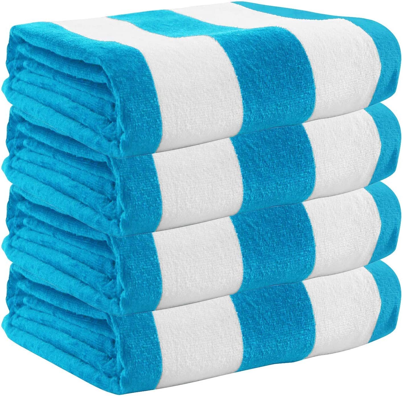 4 Pack 100% Cotton Cabana Blue Striped Beach/Pool/Bath Towel 30 x 60 Soft