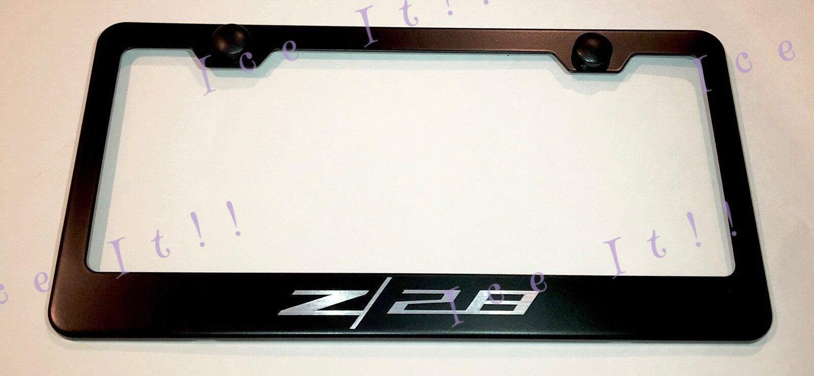 Camaro Z28 Stainless Steel Black License Plate Frame Rust Free Caps