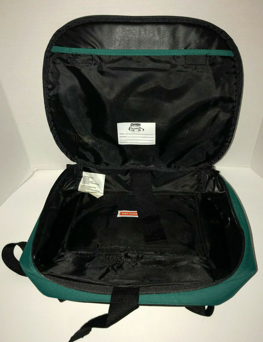 Pyrex Portable Hot Pack Pocket Green Travel Bag 13.5 X 11.5 Inches Pyrex