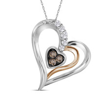 10kt Two-tone Gold Round Brown Color Enhanced Diamond Heart Pendant 1/8 Ctw - $160.00