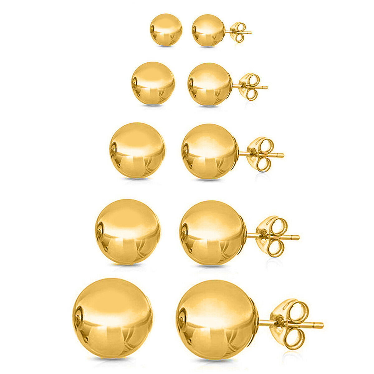 14K Yellow Gold Ball Stud Earrings - Gold - 3mm 4mm 5mm 6mm 7mm 8mm