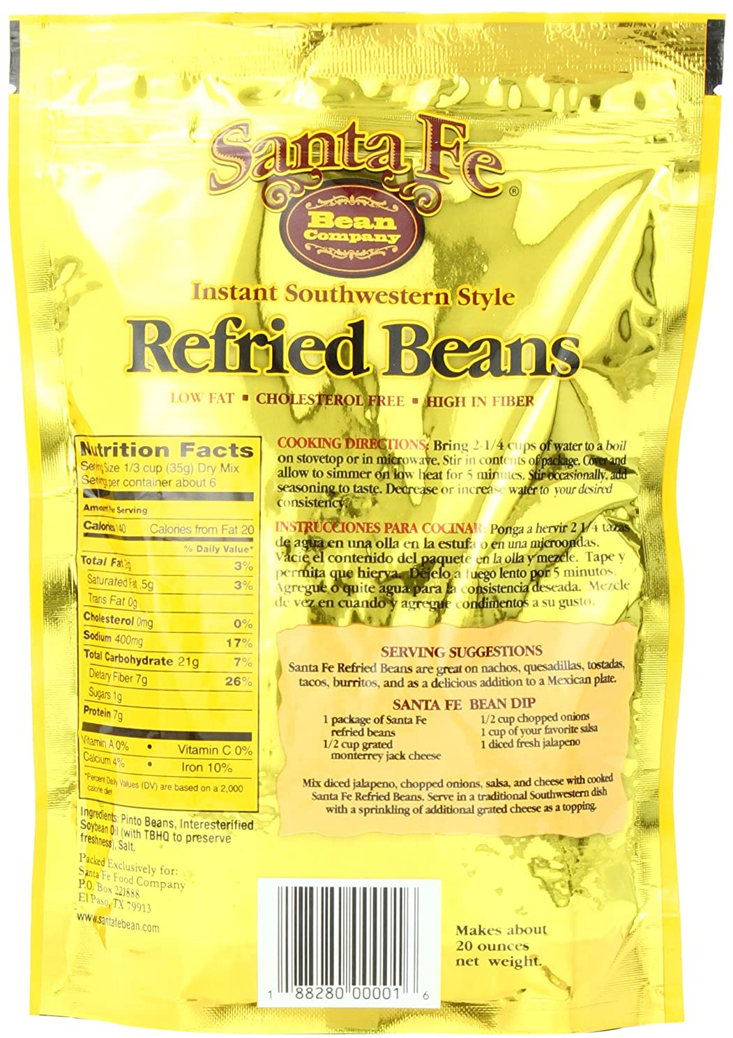 Santa Fe Bean Company Instant Southwestern Style Refried Beans 7.25
