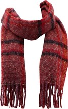 Susan Graver Yarn Dyed Boucle Fringed Oblong Scarf Red Gold NEW A389043 - $20.77