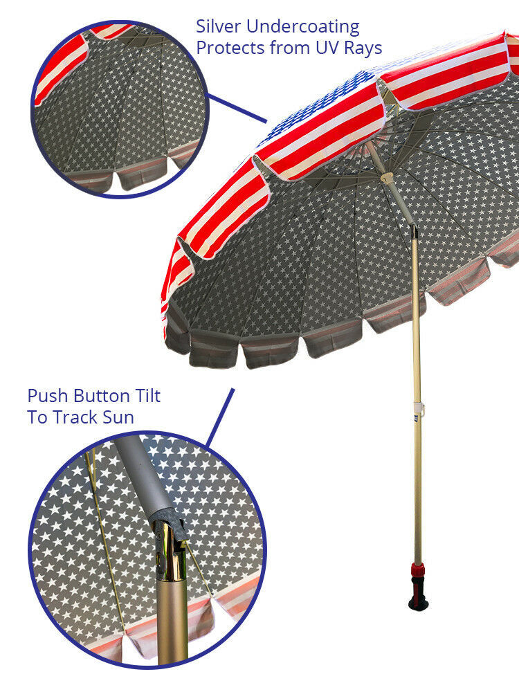 8 feet Beach Umbrella, High Wind Resistant, Adjustable, Lightweight, UV