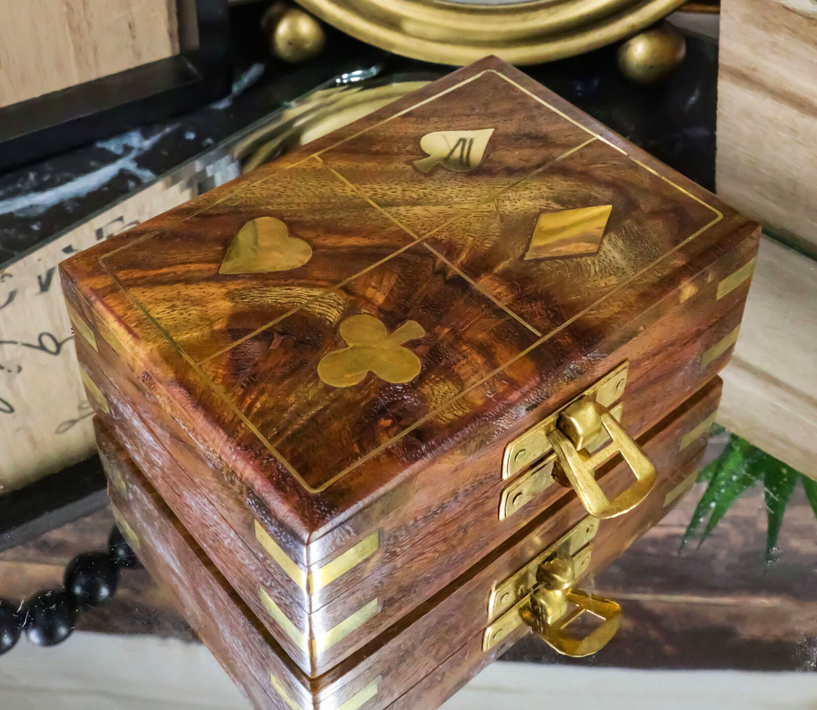 Poker Deck Cards Spade Heart Club And Diamond Decorative Trinket Wooden Box