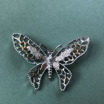Vintage SarahCov Marked Silvertone Openwork BUTTERFLY Moth Pin Brooch – signed  - $13.09
