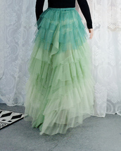 Tiered Maxi Tulle Skirt Women High low Layered Tulle Skirt Green Wedding Outfit image 9