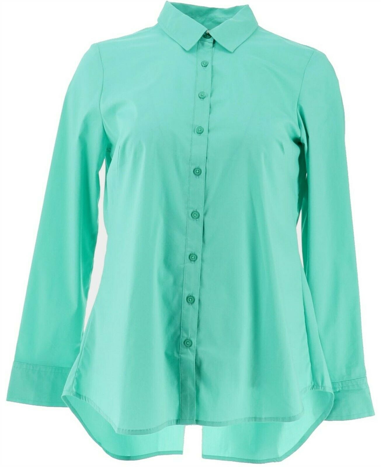 Liz Claiborne NY Button Front Shirt Gathered Back Aqua 4 NEW A240387