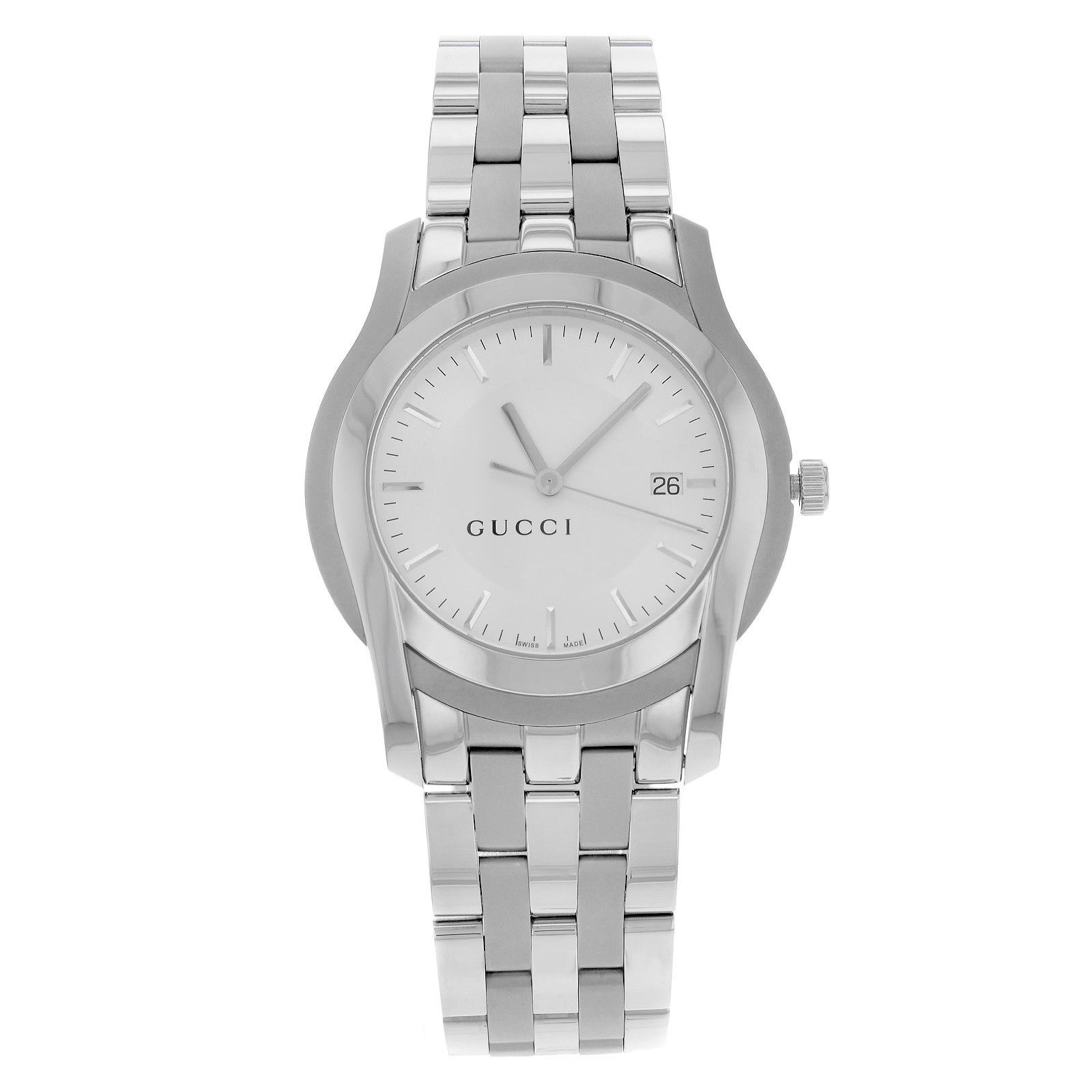 Gucci 5500 XL Stainless Steel Silver Sticks Dial Quartz Mens Watch YA055212 - Wristwatches