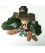 Holly leaf necklace, Christmas necklace, copper, jasper, amazonite, red ... - $55.00