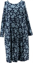Lands&#39; End Long Slv Supima Print Gown Deep Mulberry Multi Floral PXS NEW... - $35.62