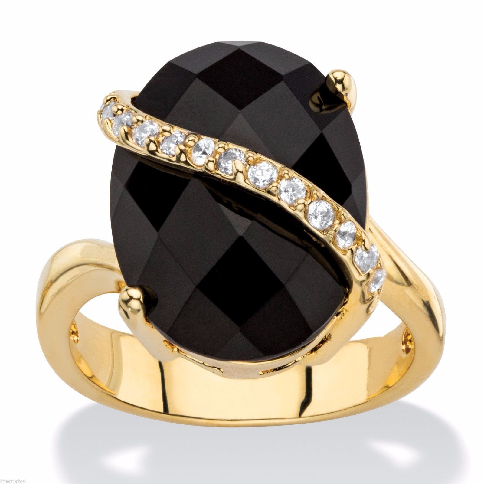 WOMENS 14K GOLD CHECKERBOARD PAVE BLACK ONYX GP CZ RING SIZE 6 7 8 9 10
