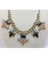 Gold Tone Metal Figaro 22&quot; Iridescent Clear Opalescent Pink Peach Plastic - $9.36