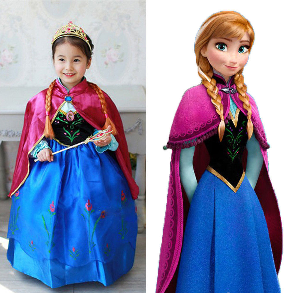 Frozen dress ANNA princess dress kids costume party fancy snow queen free Crown