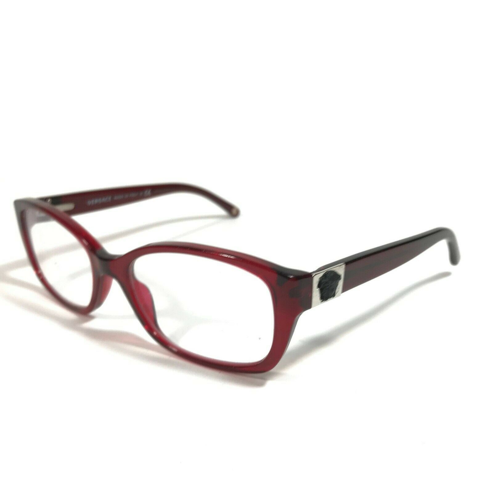 Versace Clear Red Rectangular Cats Eye Medusa Head Eyeglass Frames MOD
