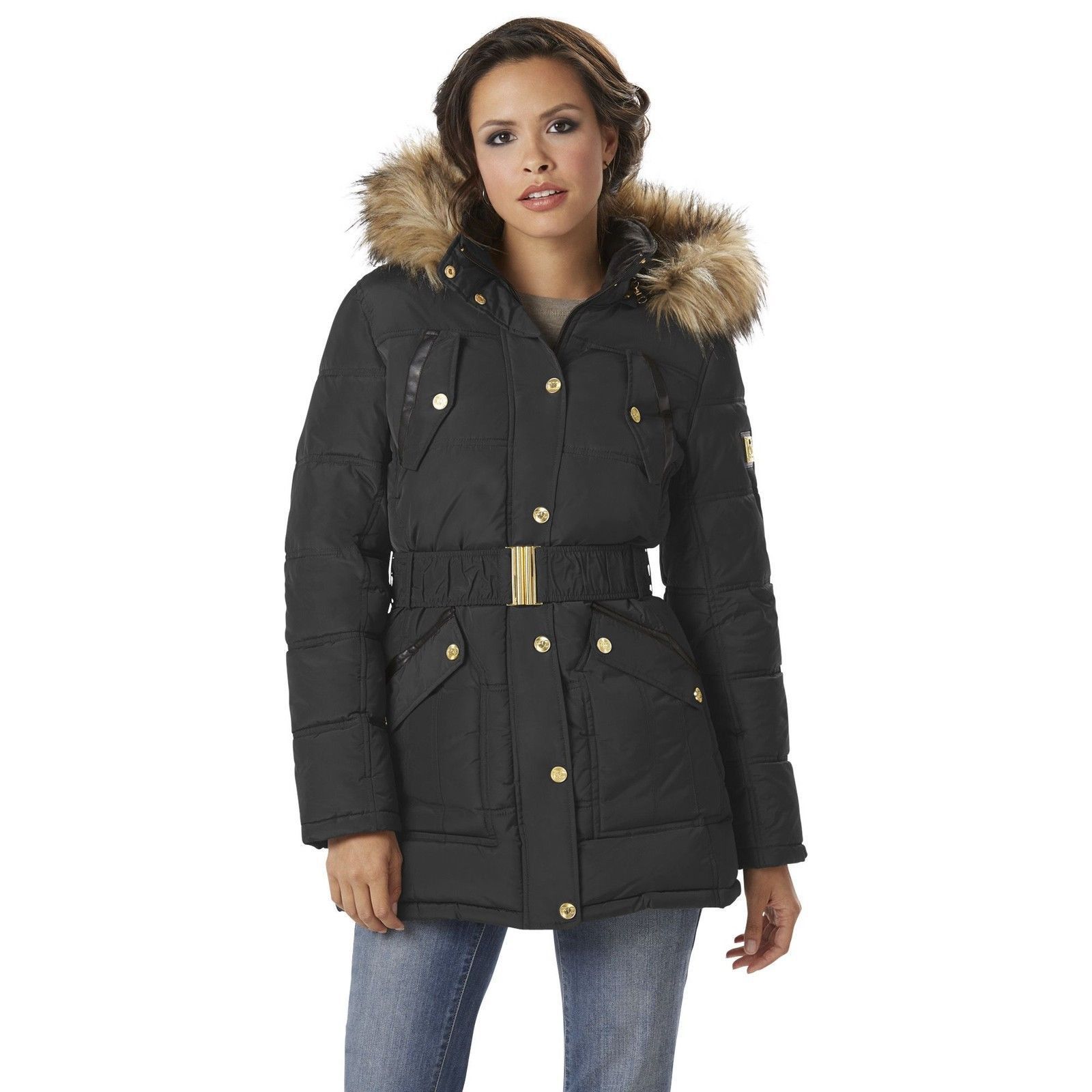 Women’s Rocawear Belted Hooded Puffer Coat Black XL #NJG2L-G16 - Coats ...