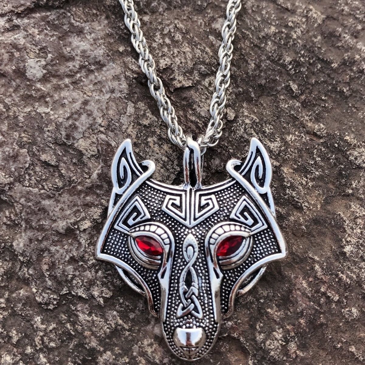 Vikings Pendant Men's Necklace Red Eye Wolf Head Animal Jewelry ...