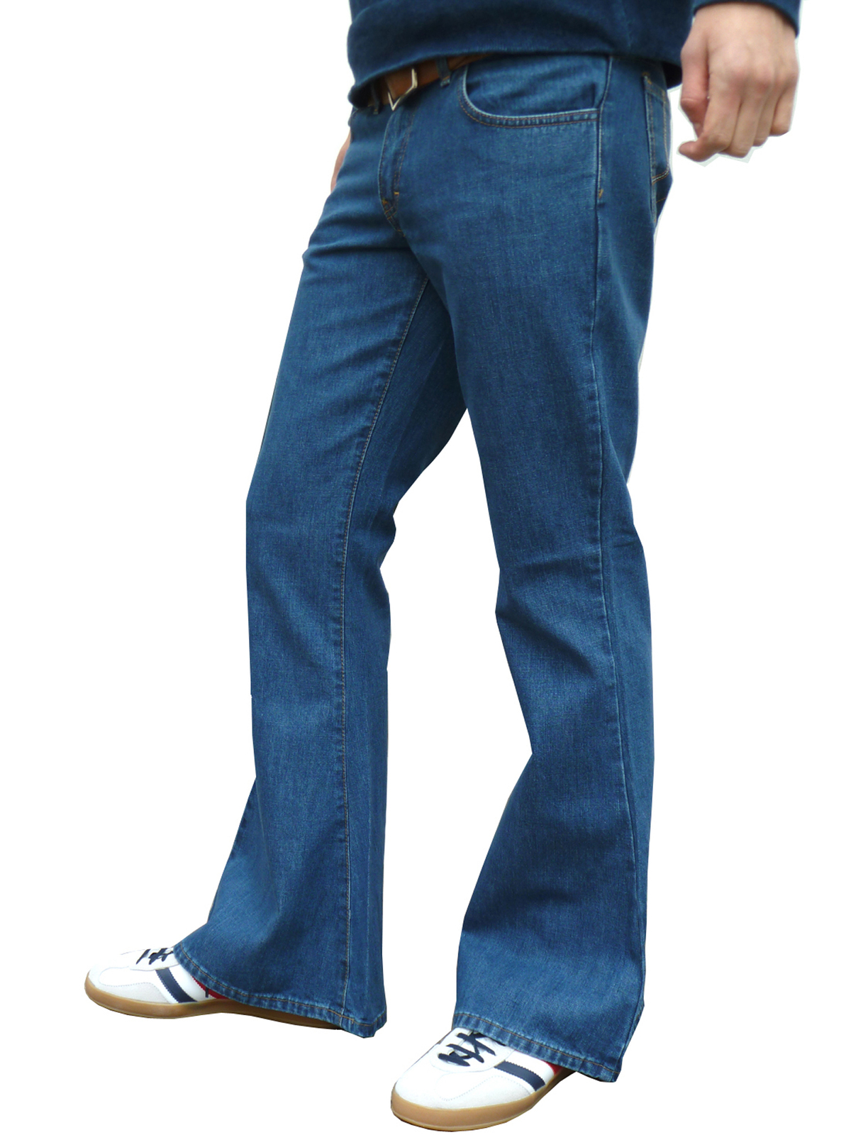 Mens Flares Stonewash Blue Denim Jeans Flared Bell Bottoms Pants indie ...