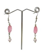 Handcrafted Earrings Pink Glass and Silver Metal Beads Delicate Spring NEW - $14.85