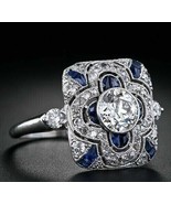 1.85Ct Round Cut Wedding Blue Sapphire Art Deco Ring 14K White Gold Finish - $113.12