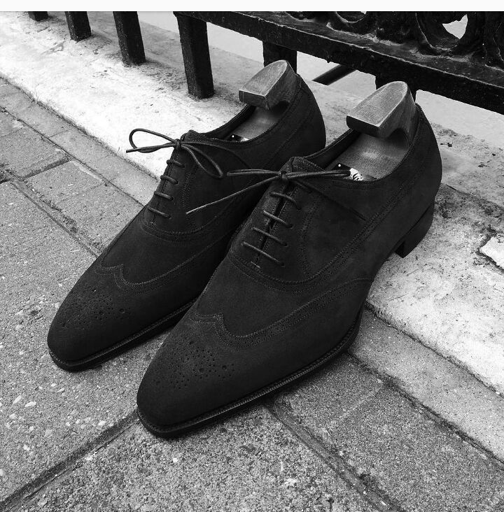 NEW  Handmade men black suede wingtip shoes, Men black formal shoes, Men dress