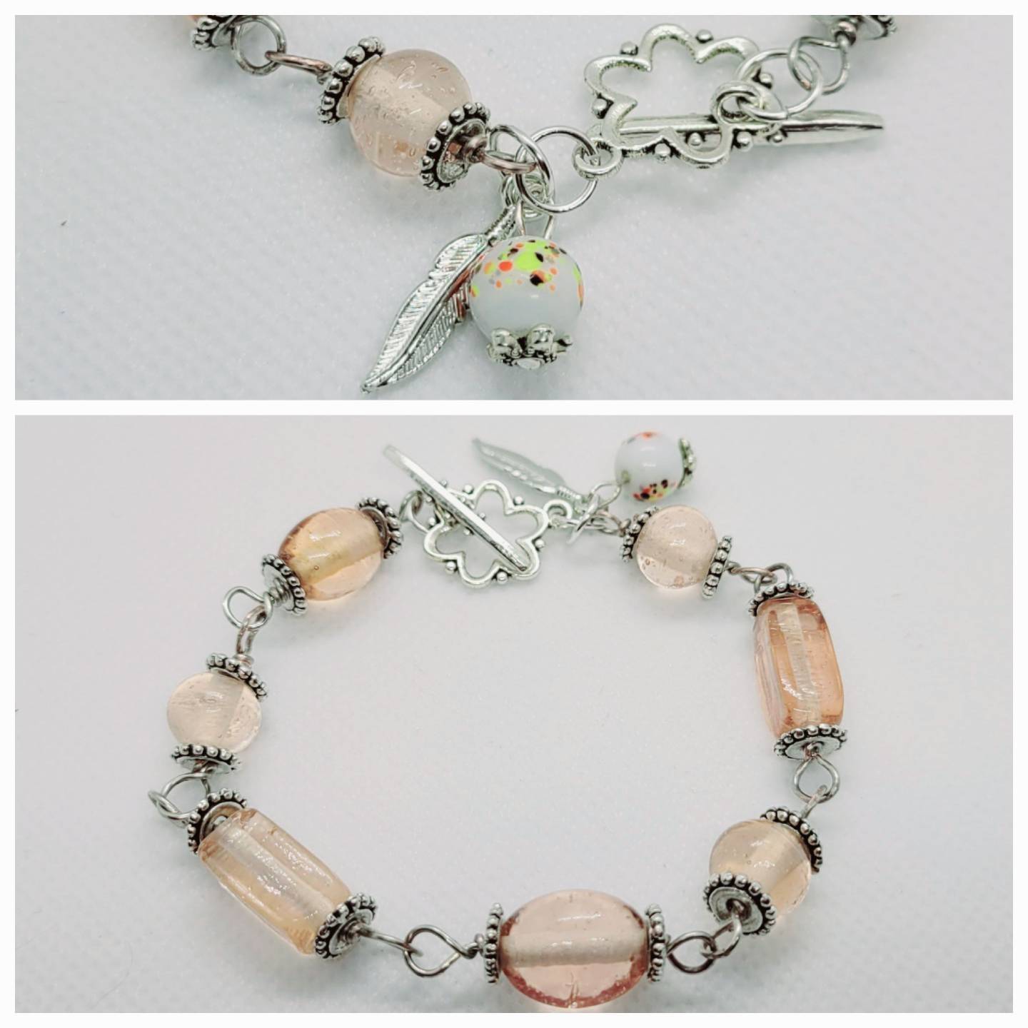 Primary image for Light Pink Glass Bead Chain Charm Bracelet  8.5"