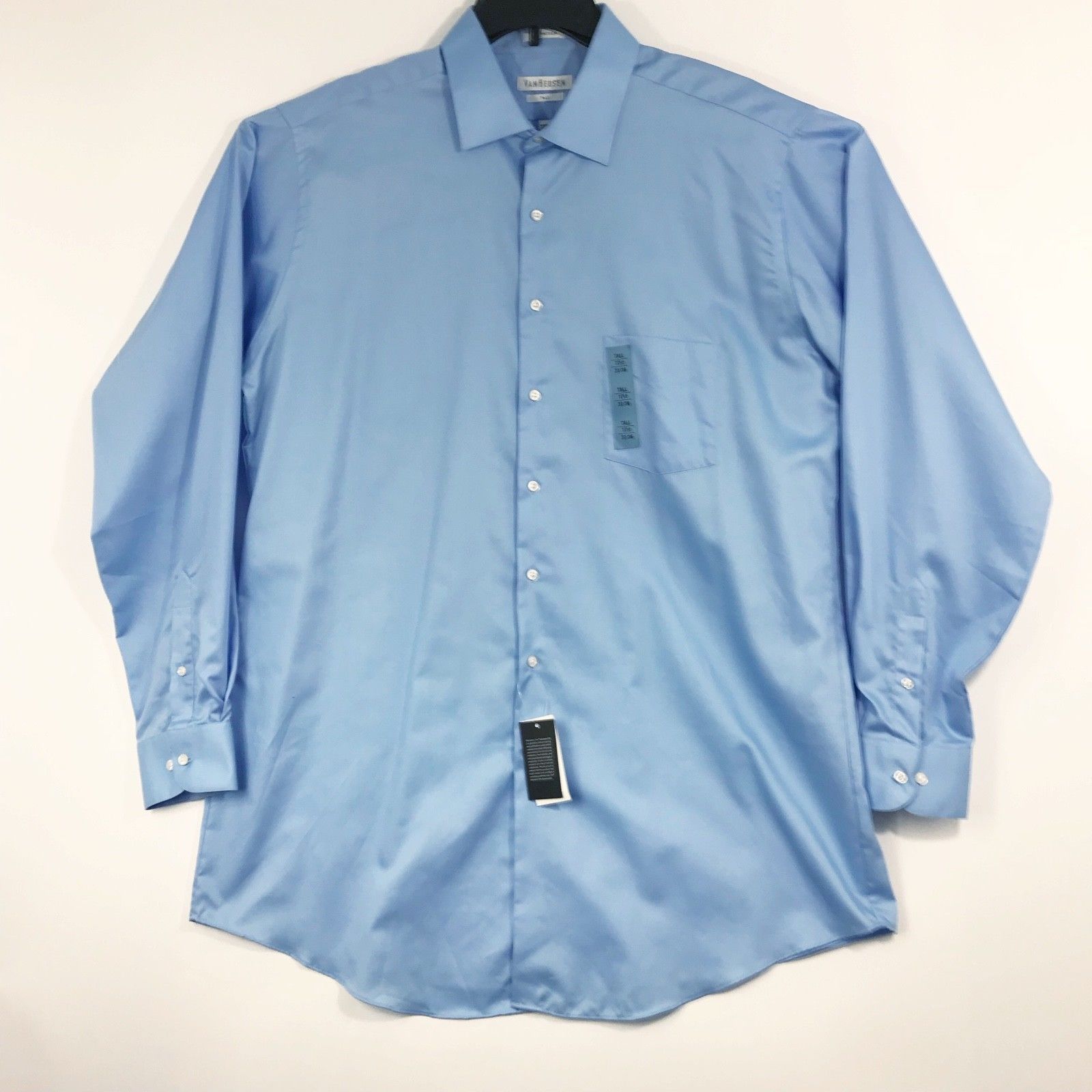 Van Heusen Men's Shirt Dress Button Down Lux Sateen Tall Blue Sz 17 1/2 ...