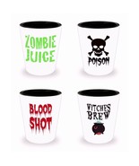 Set of 4 New Halloween Lover Shot Glass Gift Zombie Witch Brew Poison Bl... - $45.00