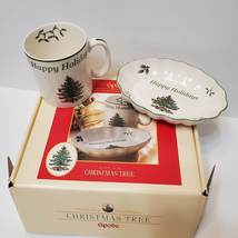 Spode Christmas Tree Happy Holidays Mug and Tray Set, NIB, Holiday Trinket Dish image 1