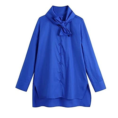 Bow Collar Solid Color Casual Breasted Shirt Office Lady Long Sleeve Kimono Blou