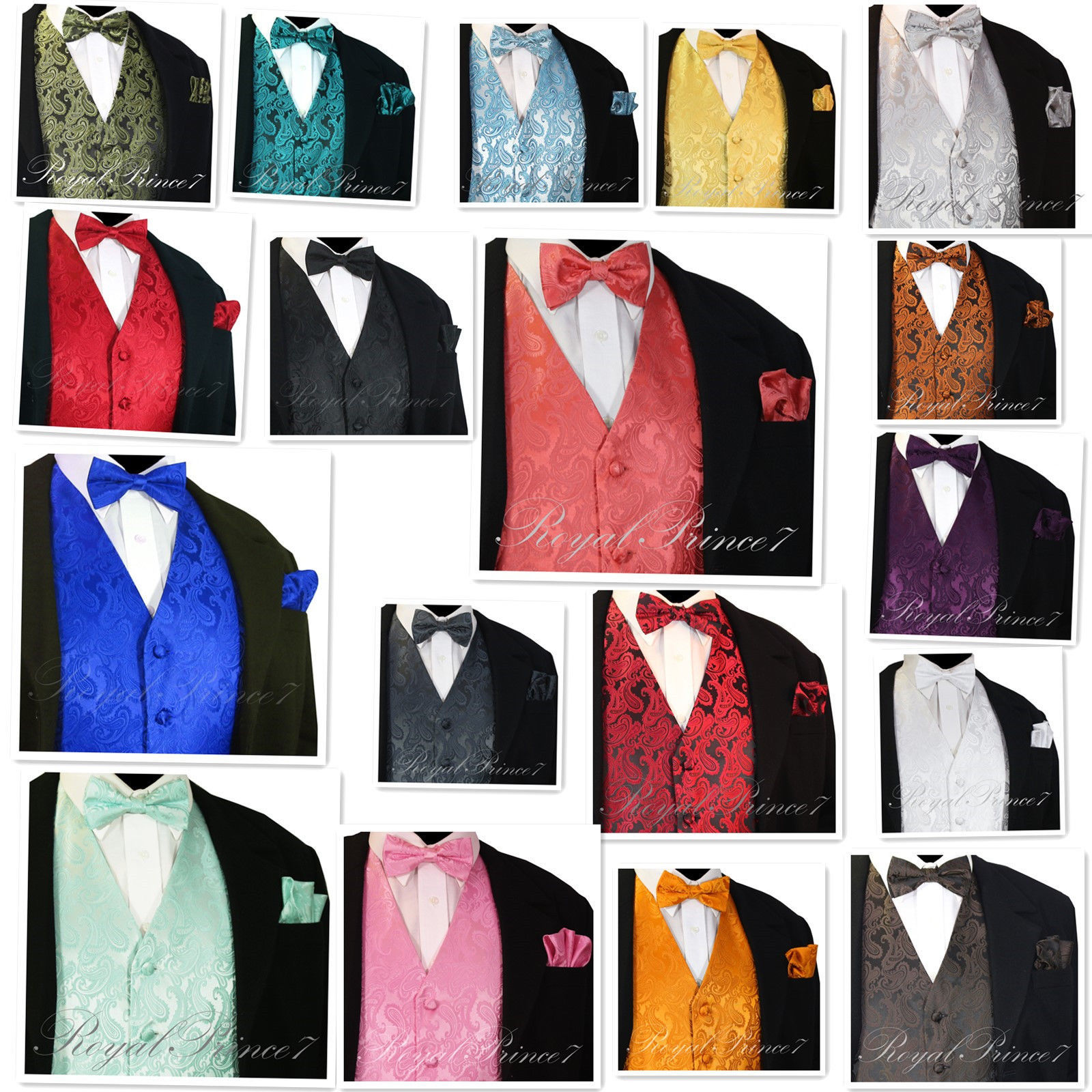 Brown XS to 6XL Paisley Tuxedo Suit Dress Vest Waistcoat & Neck Tie Wedding Prom 