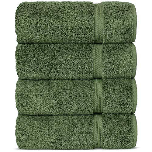 Superior Turkish Cotton 4Piece Towel Set for Bath, Moss Green Towels