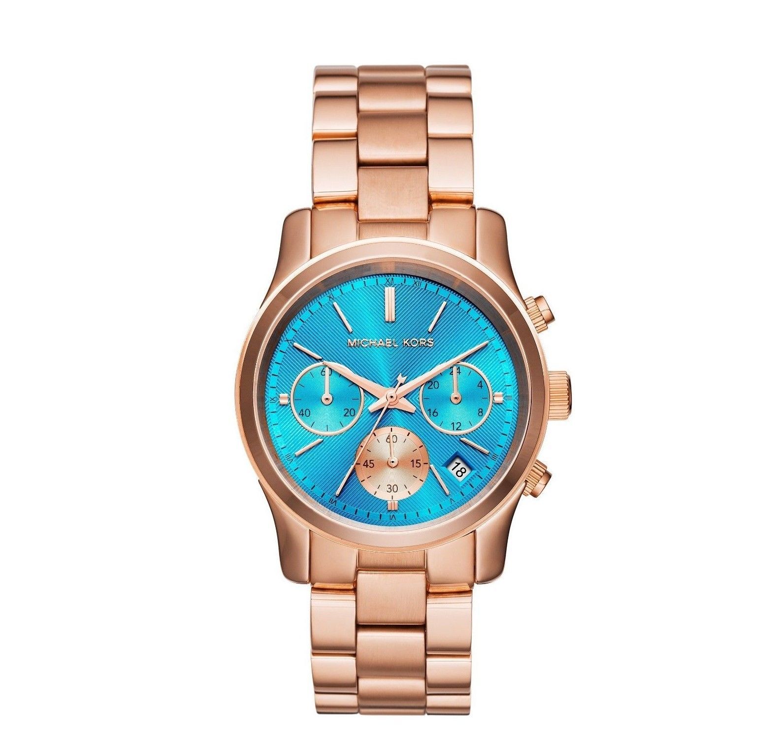 Michael Kors MK6164 Rose Gold Runway Blue Face Ladies Watch - Wristwatches