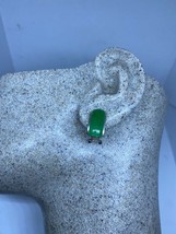 Vintage Green Jade Clip On Earrings 925 Sterling Silver Deco - $59.40