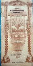 1927 Certificate for Class B Non Par Value Stock P-C Manufacturing Co.Or... - $15.99