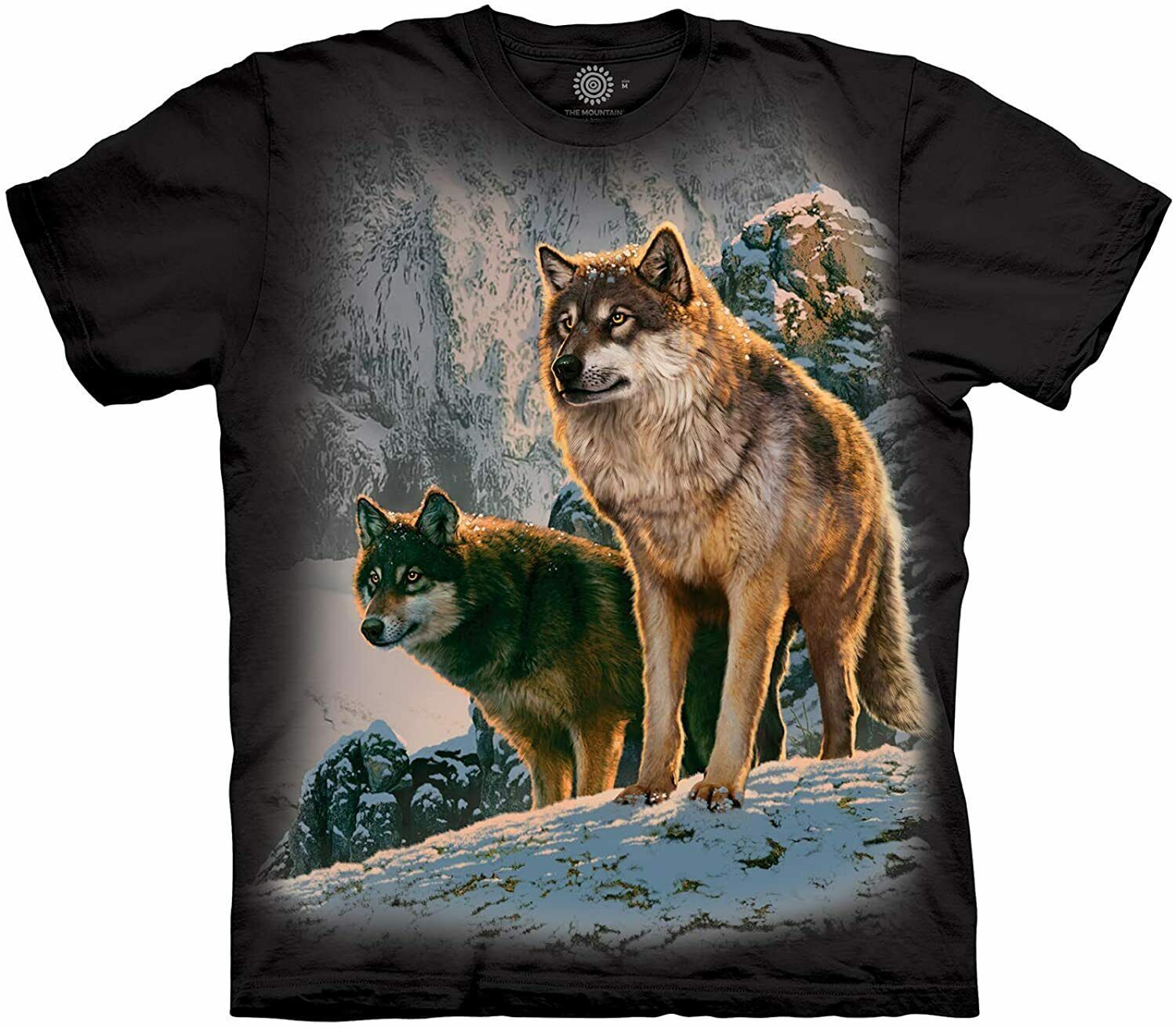 Wolf Couple Sunset Pack Animal Black Wolves Dog The Mountain T-Shirt Adult S-3X