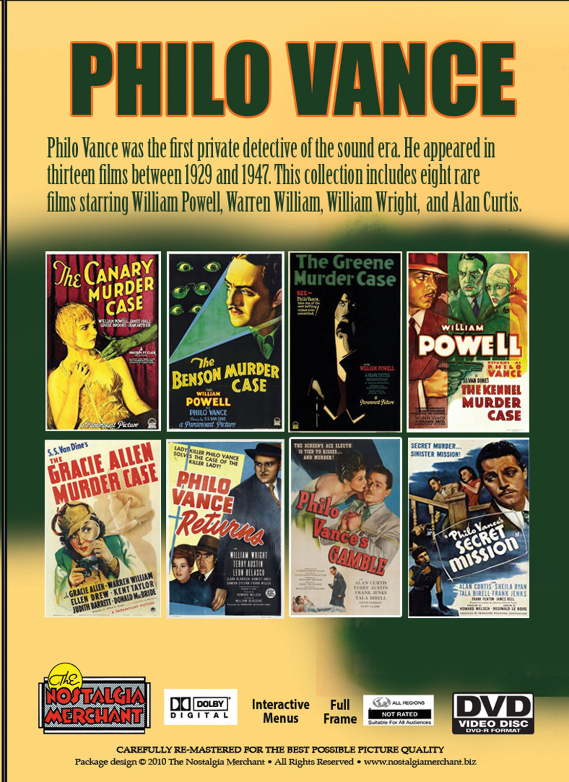 PHILO VANCE LOST FILMS COLLECTION DVDs & Bluray Discs