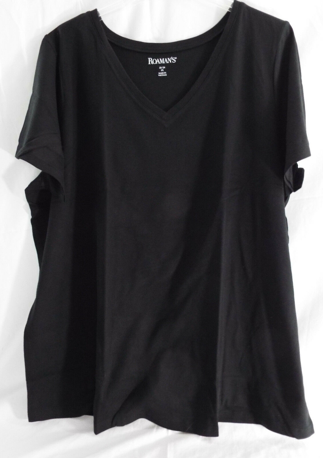 Womens Romans Plus Size V Neck Short Sleeve T Shirt in Black 1X - Tops