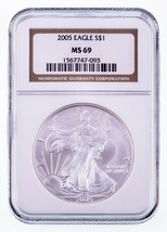 2005 Silver American Eagle Graded by NGC as MS-69 - $68.21