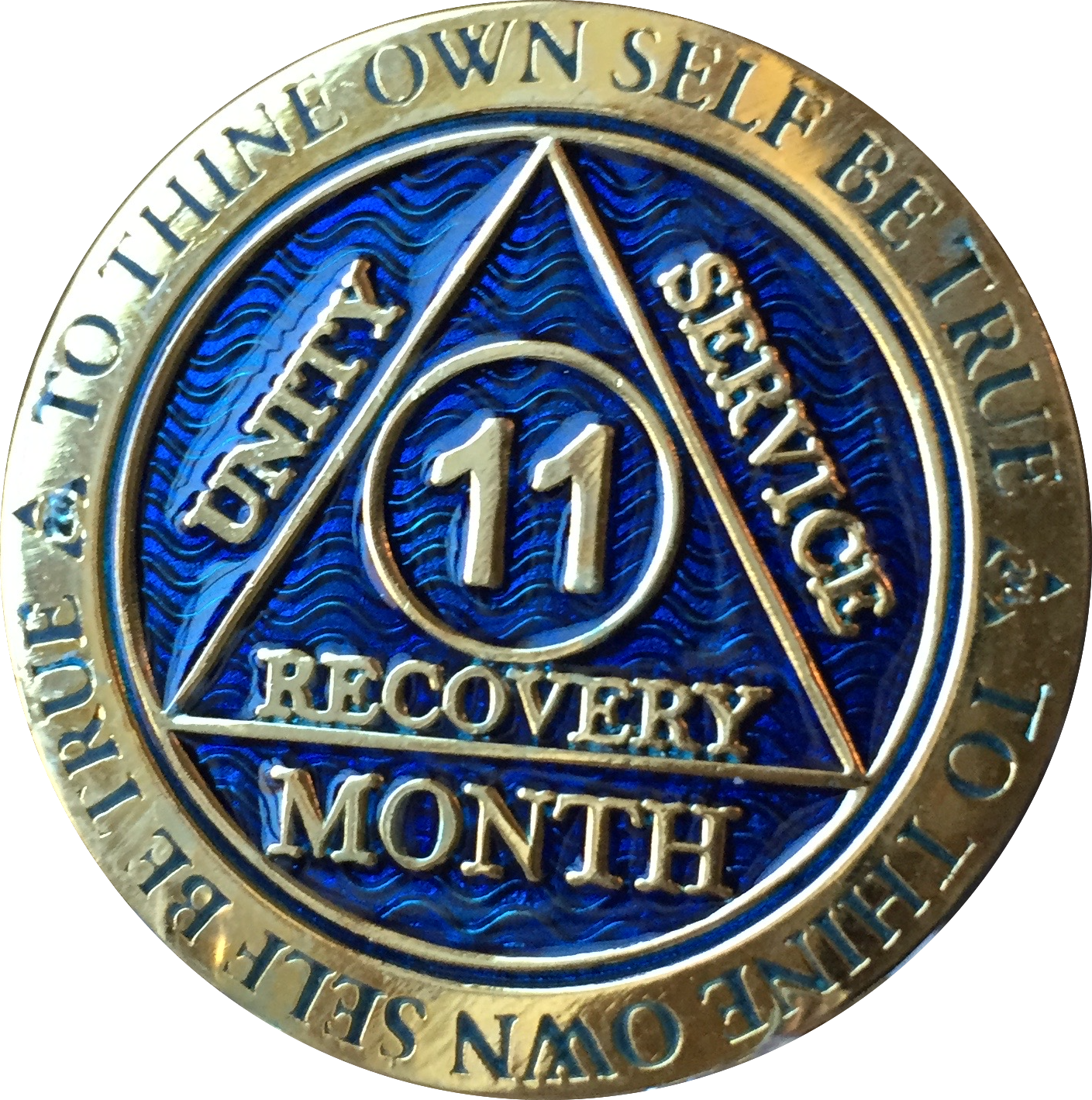 2 Year AA Medallion Reflex Glitter Blue Gold Plated Sobriety Chip Coin One II 