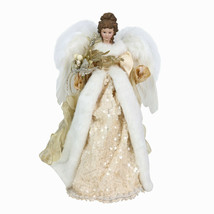 Christmas Angel Tree Topper 16" Elegant w Gold & Sequin Accents & Feathery Wings - $49.49