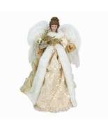 Christmas Angel Tree Topper 16&quot; Elegant w Gold &amp; Sequin Accents &amp; Feathe... - $49.49
